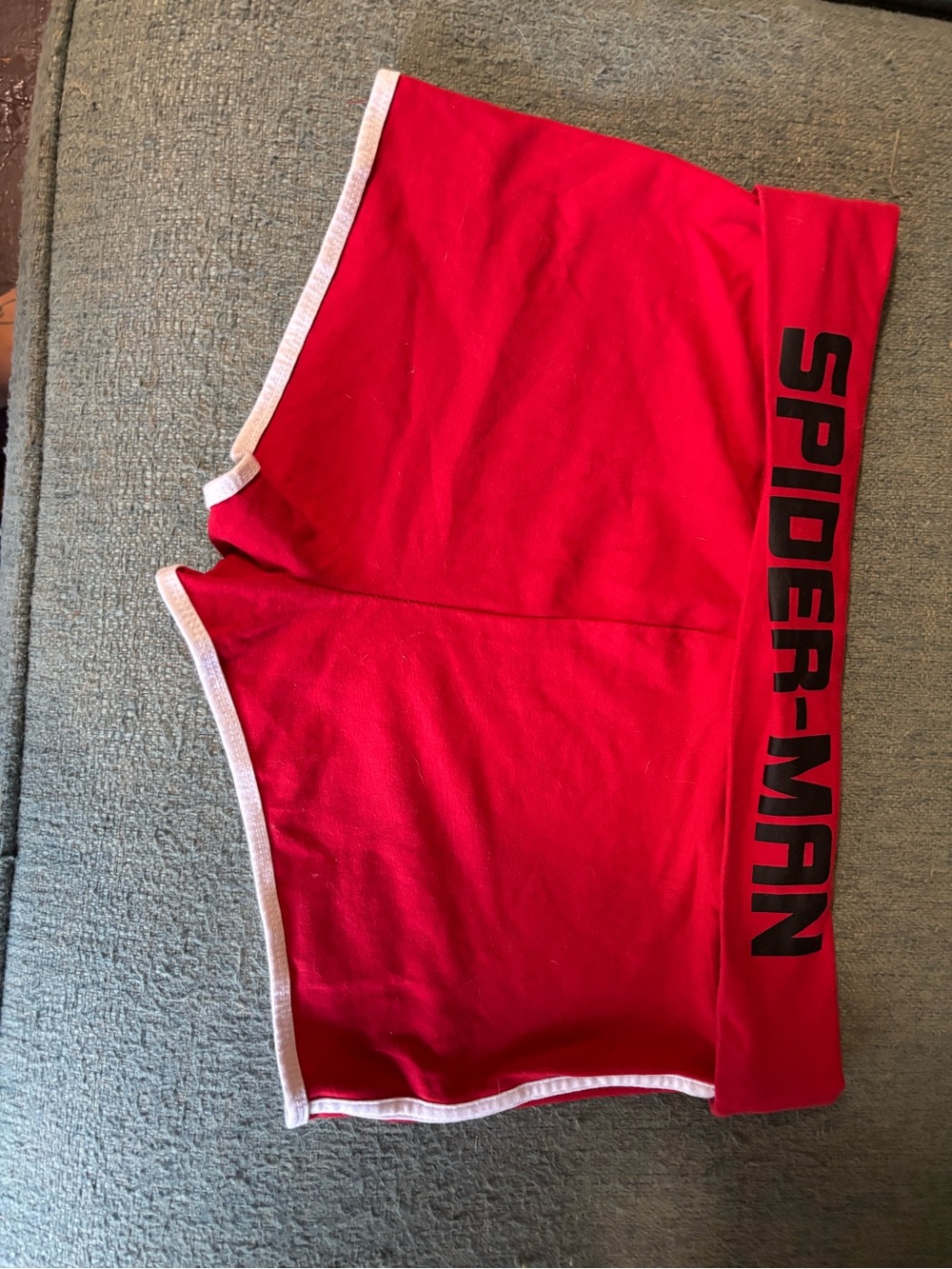Marvel Red Women's Athletic Shorts with White Trim and Black Spider-Man Logo